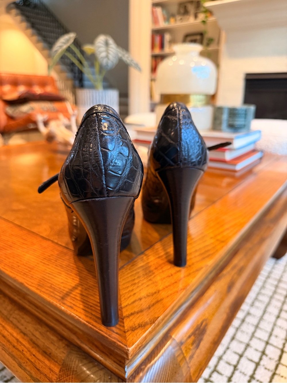Purple Label Ralph Lauren  Crocodile/Alligator Mary Jane Heels Shoes~Black - Picture 7 of 10